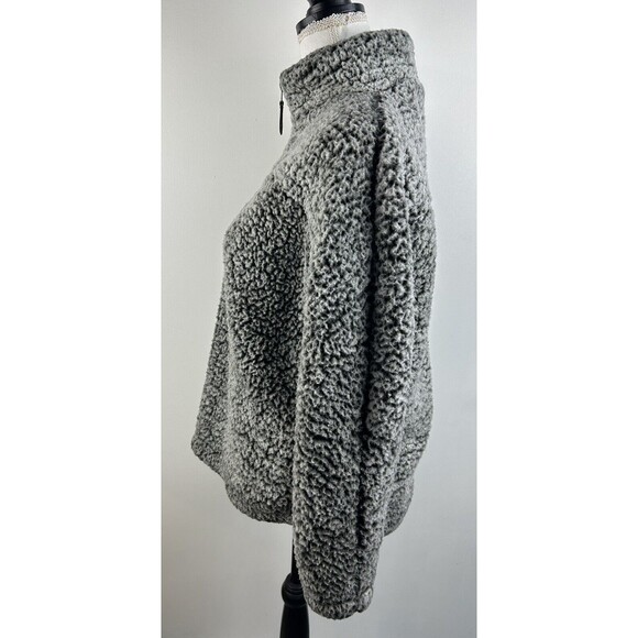 Thread & Supply 1/4 Zip Pullover Women's Med Charcoal Teddy Sherpa Pullover Top - Picture 2 of 7